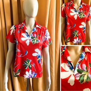 Vintage NPC fashions Red Floral Women’s Hawaiian Blouse